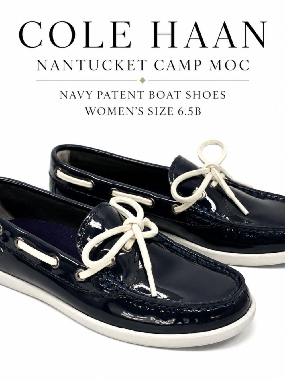 Cole Haan Navy Patent Nantucket Camp Moc Boat Shoes Size 6.5